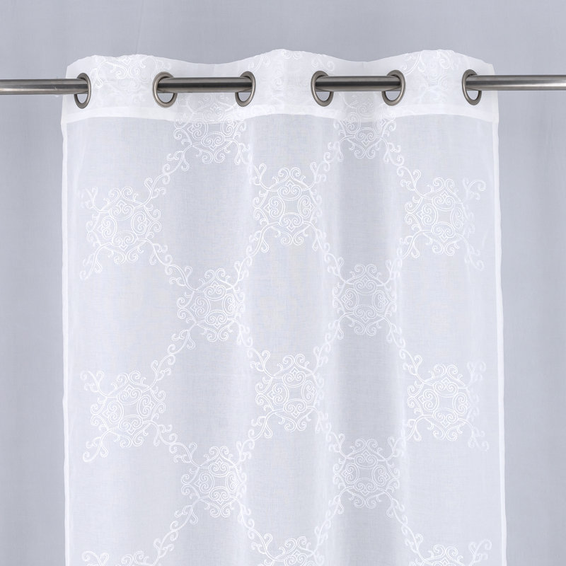 Paire de rideaux semi-transparents brodés Doveon, Blanc, L 36 po x L 96 po