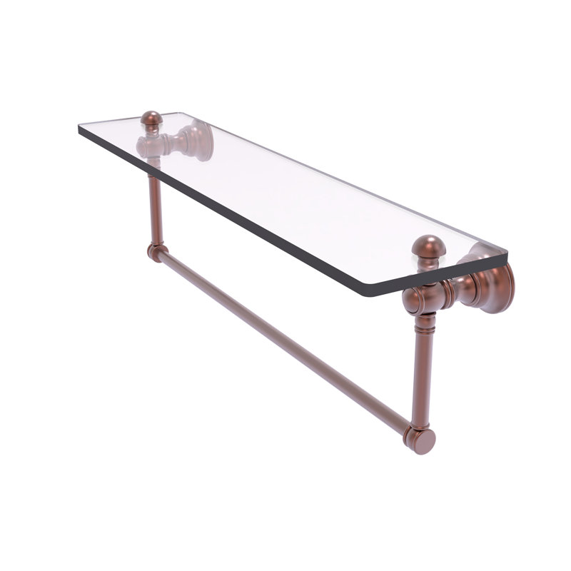 Freyja Glass Accent Shelf with Towel Bar, 5.54" H x 22" W x 7" D, Antique Copper