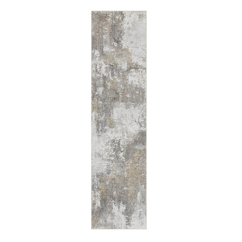 Abstract Beige/Brown Area Rug, Runner 2' x 8'