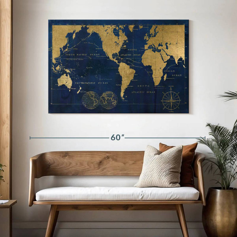 Aliaz Indigo World Map, 32" H x 48" W