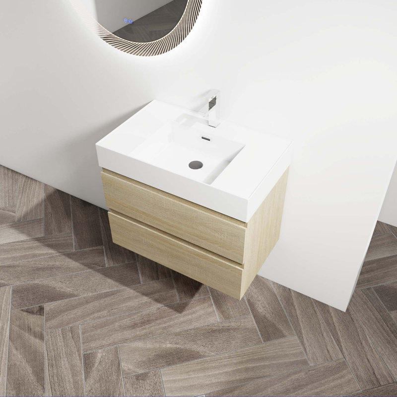 Meuble-lavabo mural avec lavabo en résine, 30", Chêne clair