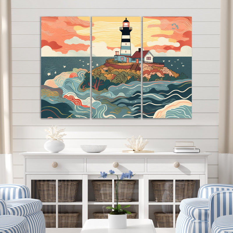 «Coastal Guiding Light I» sur toile, reproduction de 3 pièces, H 28 po x l 36 po x P 1 po