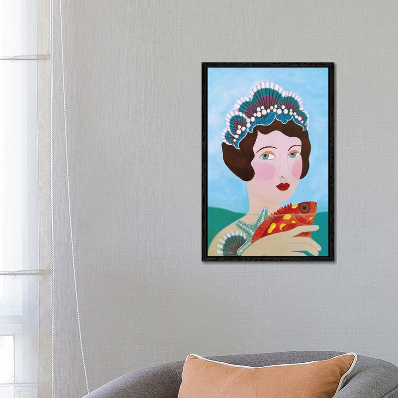 Woman And Seashells by Sally B - Gallery-Wrapped Canvas Giclée on Canvas, Black Framed, 66.04 cm H x 45.72 cm W