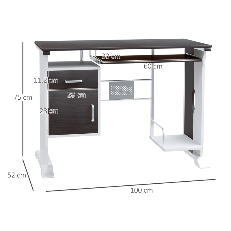 100Cm W Rectangular Computer Desk with Cabinet, Walnut/White