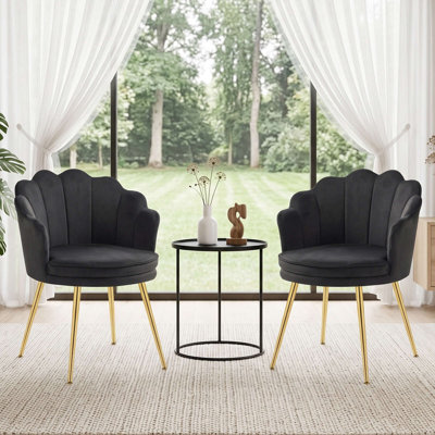 Ensemble de 2 fauteuils de coiffeuse en velours avec pieds dorés