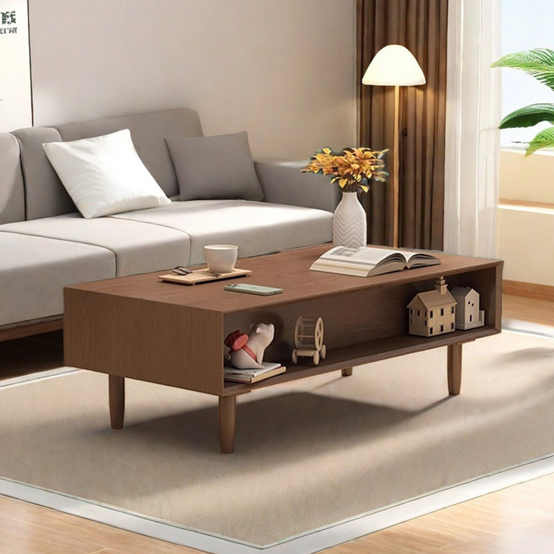 Table basse en bois massif de qualité bois d'hévéa, H 15,74 po x L 47,24 po x l 23,62 po, Brun