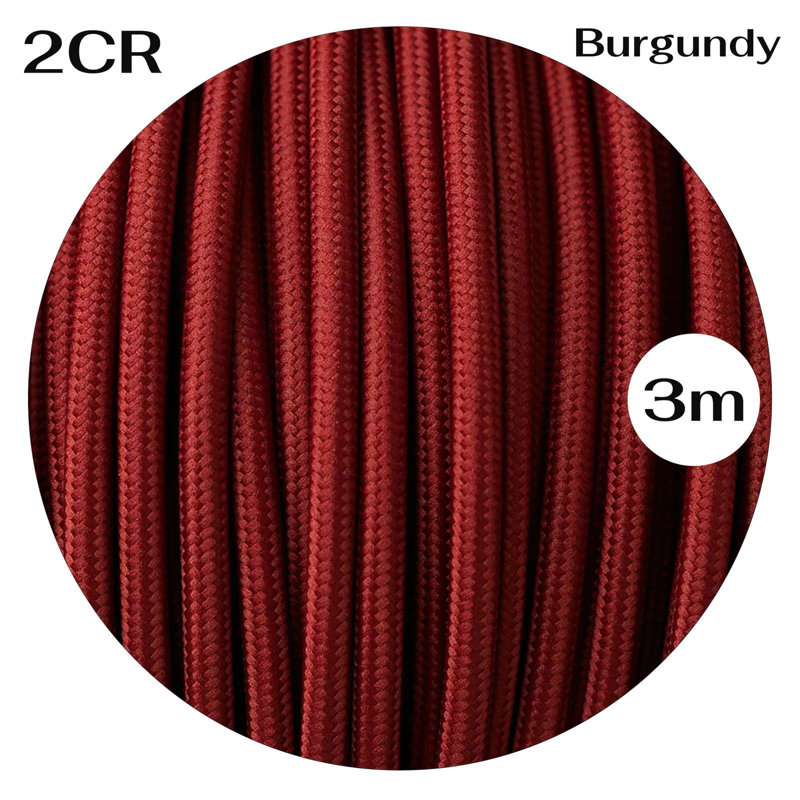 3m 2 Core Round Fabric Electrical Cable Braided Flex Cord for Lightning Lamp and DIY Projects, Burgundy