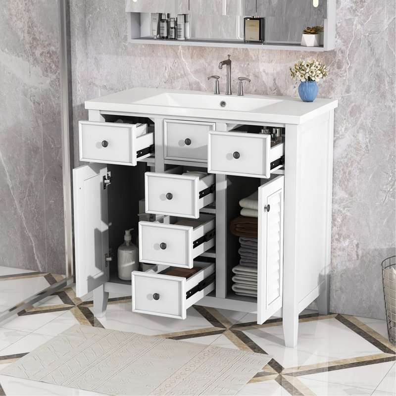 Meuble-lavabo élégant avec rangement spacieux et fabrication durable, Blanc
