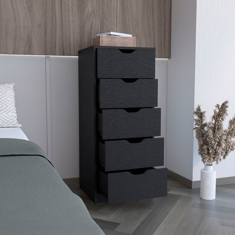 Commode haute 5 tiroirs Basilea, système coulissant - Noir, Noir