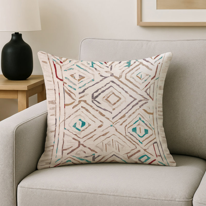 Coussin décoratif intérieur et extérieur Modern, Beige / abstrait 1, Carré 16 po
