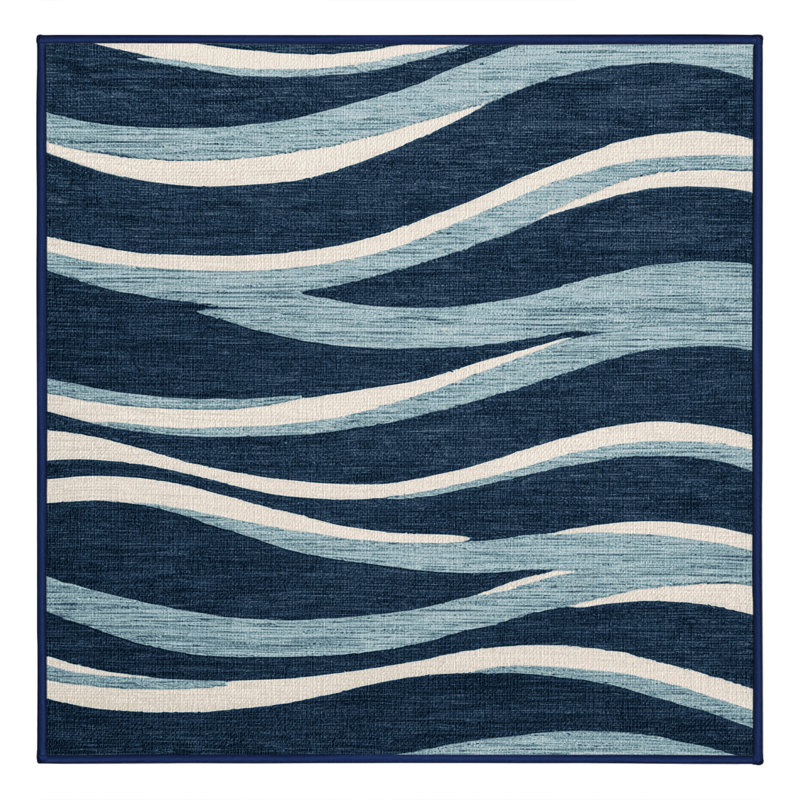 Washable Waves patterns Nautical Area Rug, Square 3'