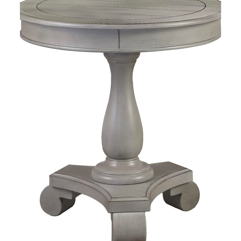 Table d'appoint ronde gris antique de style transitionnel pour salon, avec pied central orné, plateau spacieux et structure en bois d'ingénierie, dimensions : 66 x 66 x 69 cm