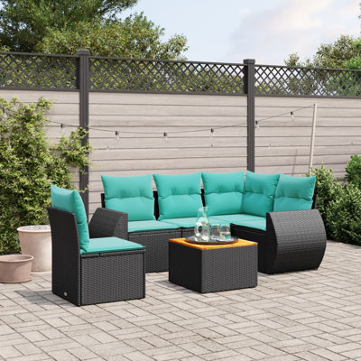  Ensemble de canapé de patio 6 pièces avec coussins en rotin de polyester noir