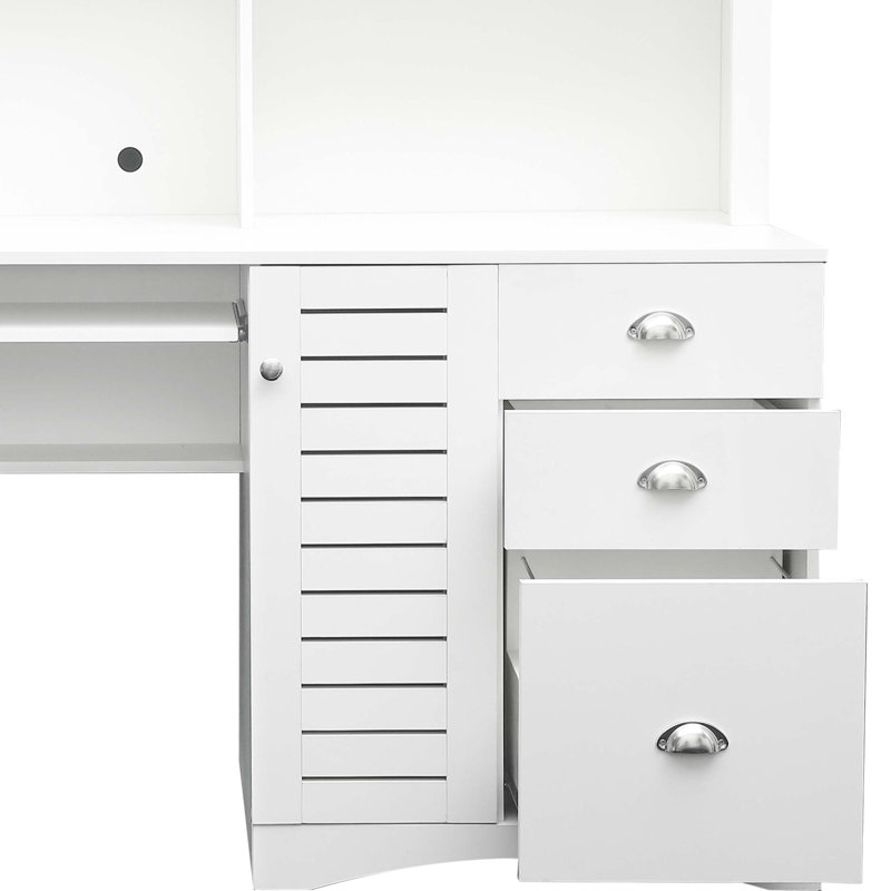 Home Office Computer Desk With Hutch, White
