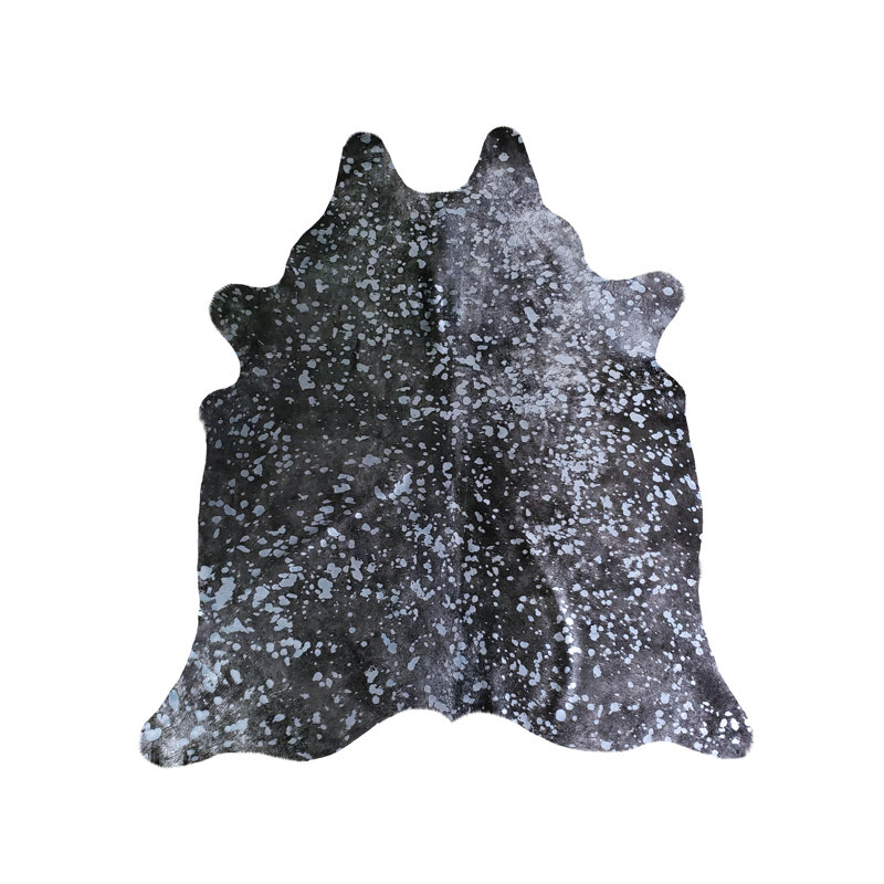 Tapis noir / gris fait à la main en cuir de vache