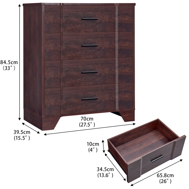 Farmhouse Cherry Red Curved Tall 4 Drawers Dresser for Bedroom, 4 Chest of Drawers for Closet