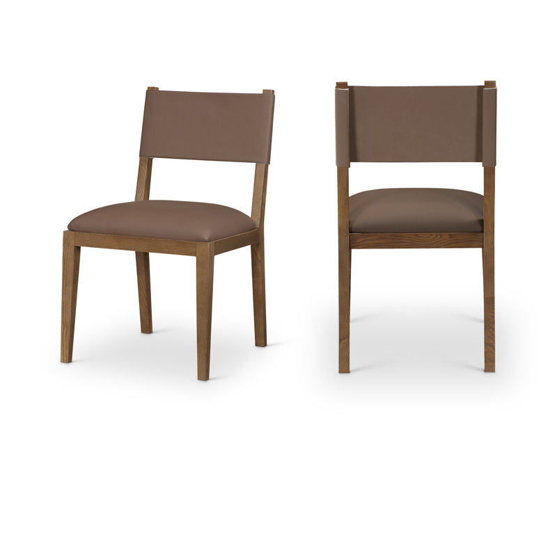 Chaise d'appoint de salle à manger Vina, Noyer teinté, Cuir brun végétalien