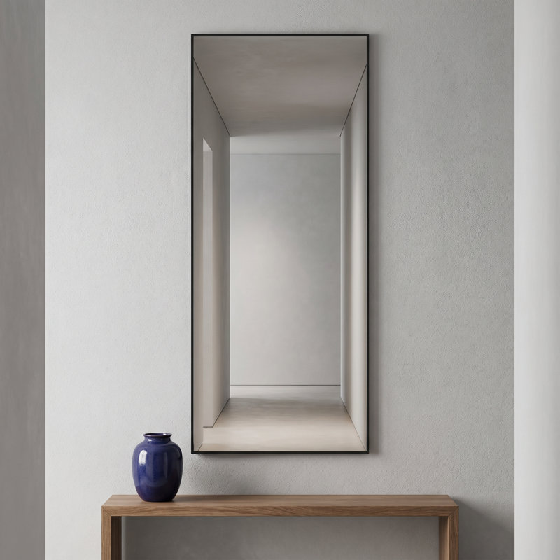 Miroir sur pied pleine longueur en aluminium, miroir sur pied et mural, 63"H×20"W, Black