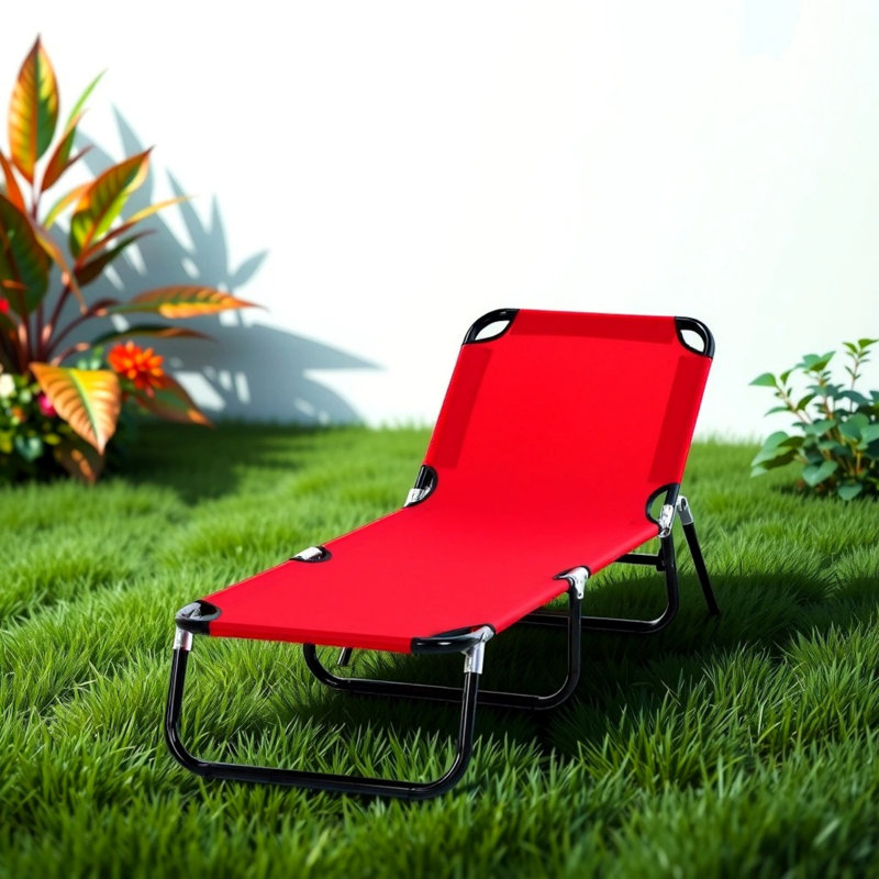 Outdoor Folding Recliner Pool Chair, Sun Lounger For Beach, Patio, Deck, Red