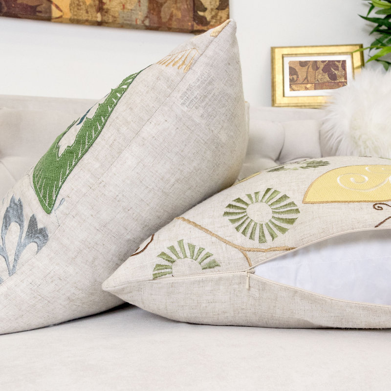 Embroidered Linen Throw Pillow