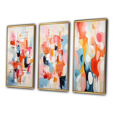 «Pink Beige Mid Century Atomic Abstraction», 3 pièces sur toile