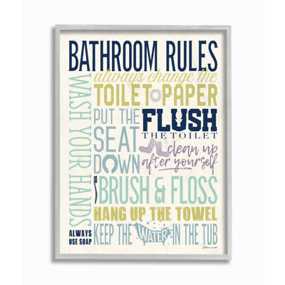«Bathroom Rules Aqua Blue Green and Mauve Colorful» par Stephanie Workman Marrott - impression d'art textuel
