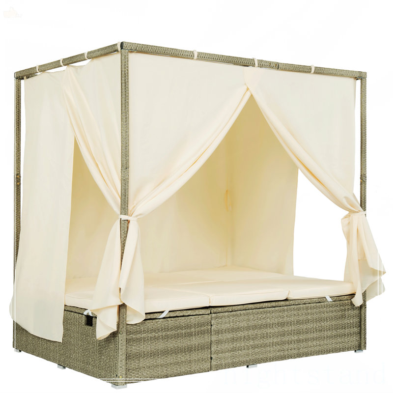 Lit de soleil réglable avec rideau, Beige