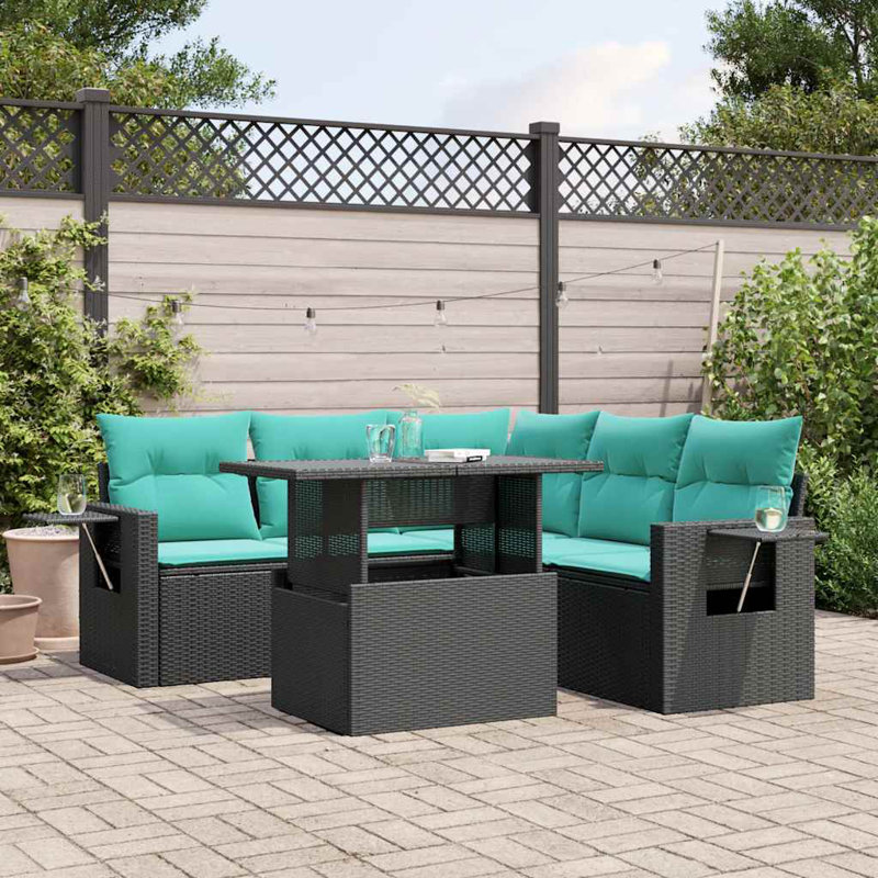 6 Piece Patio Sofa Set With Cushions Poly Rattan, Light Blue, Black