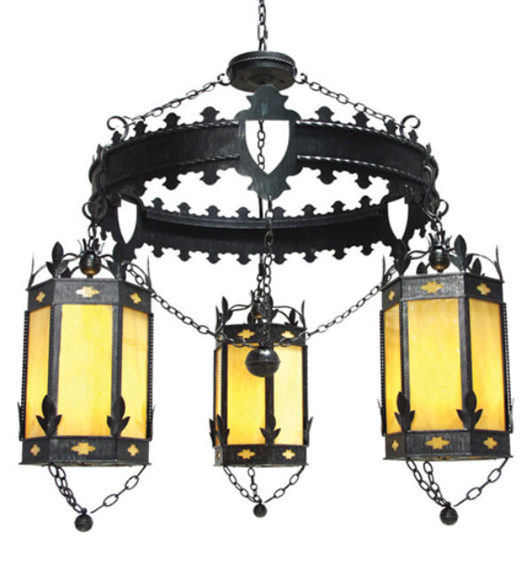 Lustre en roue de chariot à 3 lumières Valhalla, Fer rustique