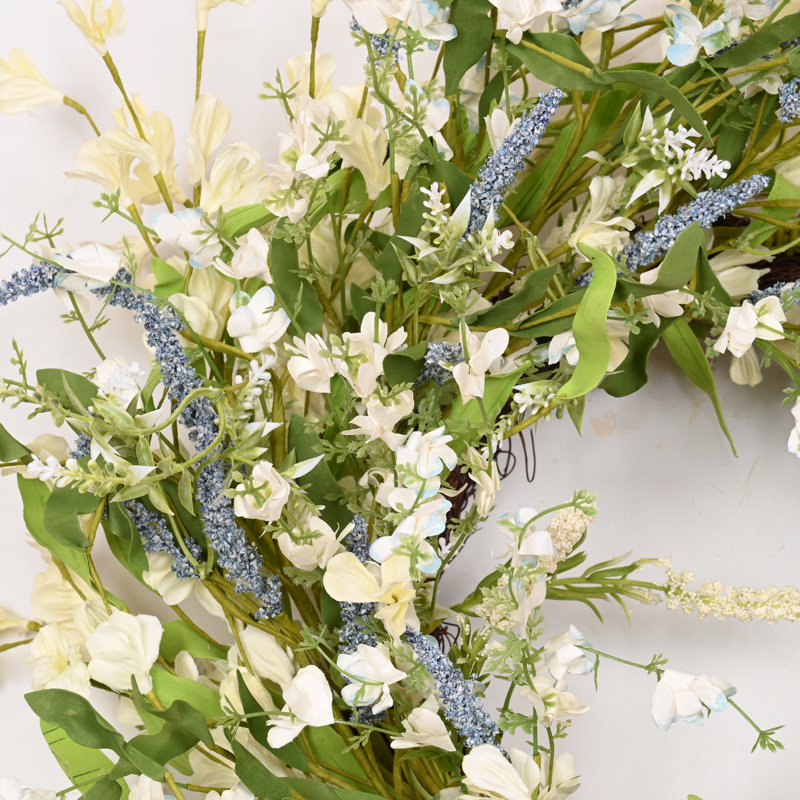 Couronne florale 22 po Forsythia, Vert/bleu