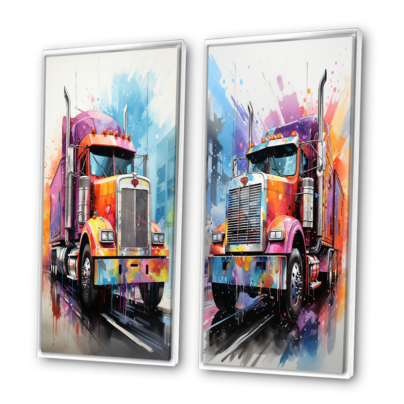 «Semi Truck Rebel Rumble», 2 pièces, H 40 po x l 40 po, Cadre blanc