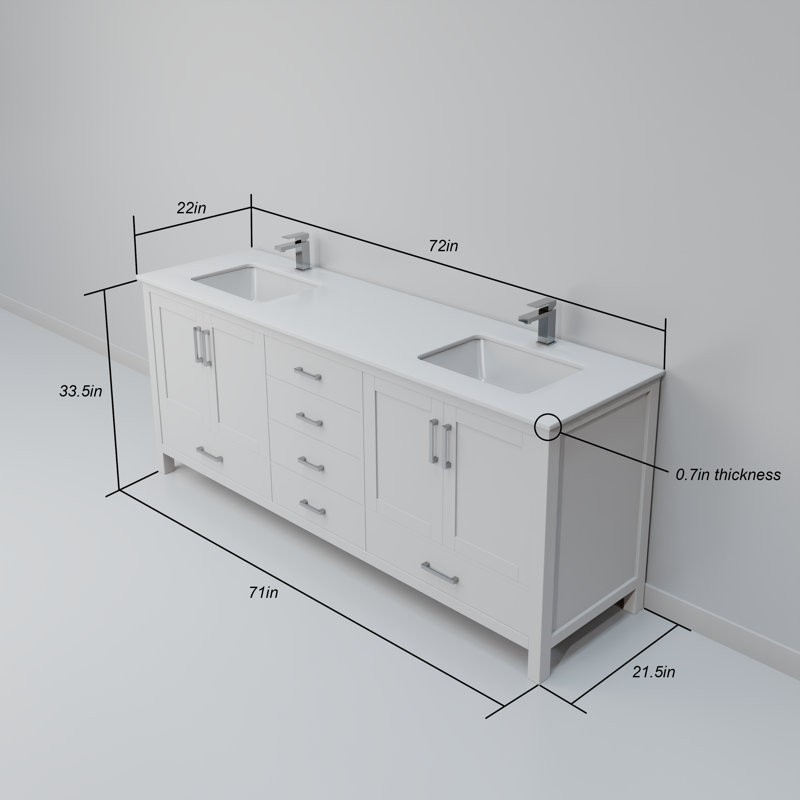 Jacques 72 in. W x 22 in. D Double Bath Vanity and 70 in. Mirror, White, White Cultured Marble
