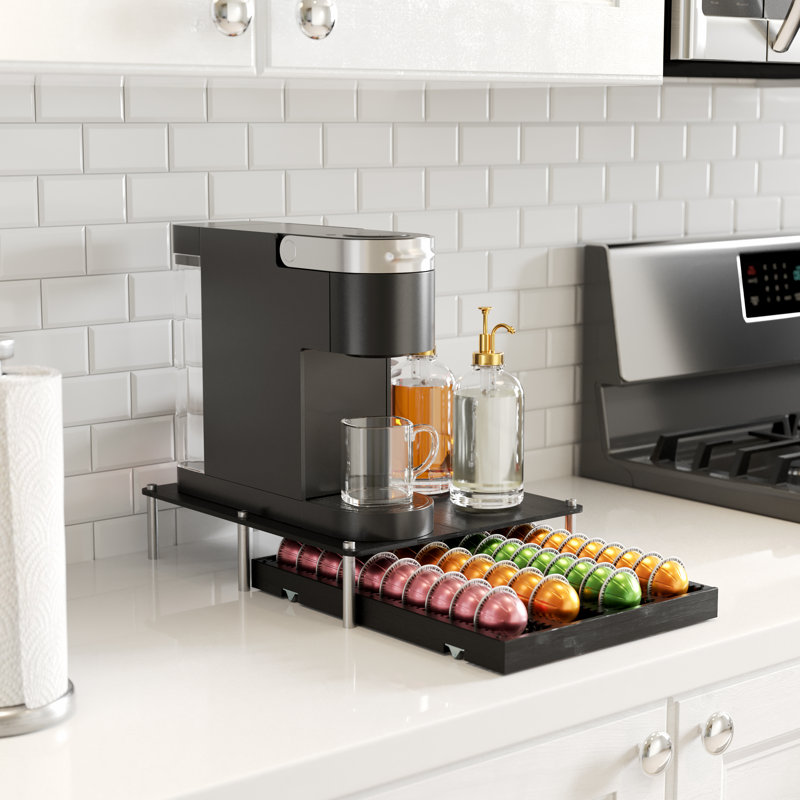 Organisateur de tiroir à café en bambou pour capsules Nespresso Vertuo, le plateau de rangement de la station café peut contenir 40 grandes ou 56 petites capsules