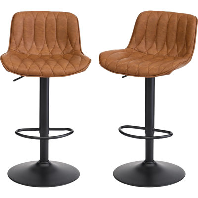 Adjustable Swivel 24"-33" Height Rhombus Leather Bar Stools with Back for Kitchen Island