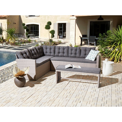 8 Seater Garden Corner Sofa with Bench Grey VITERBO