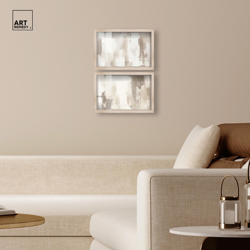 «Neutral Luxe Living Room Abstracts Shadowbox» par Art Remedy, cadre blond, 16 x 11, H 11 po x l 16 po, Cadre blond