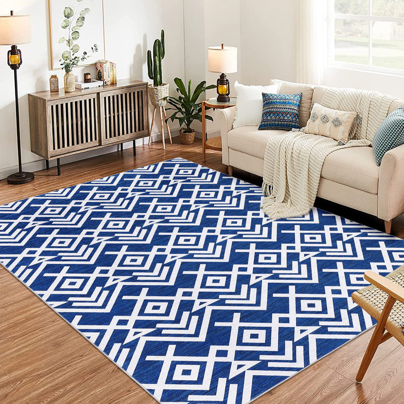 Washable Modern Area Rug,Ultra-Thin Low Pile Large Carpet for Bedroom, Stain Resistant Non Slip Indoor Floor Mat for Dining Room