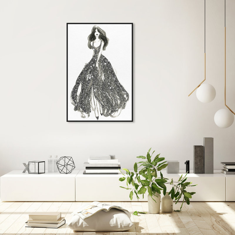 " Elegant Dress Flow II ", Black Framed Canvas, 36" H x 24" W