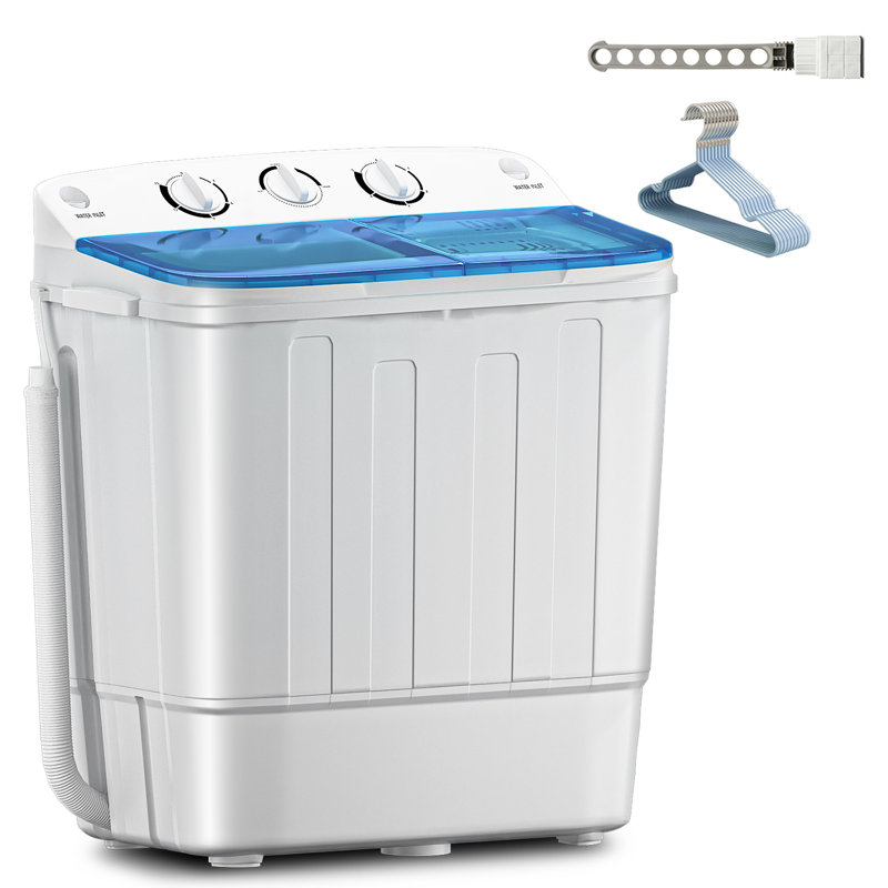  Erivess Portable Washing Machine with Drying Rack and 10 Hangers, 18lbs Mini Compact Laundry Washing Machine, Twin Tub 11lbs Washer & 7lbs Spinner, Clothes Washer Machine for Apartment, Dorm, RV, Blue