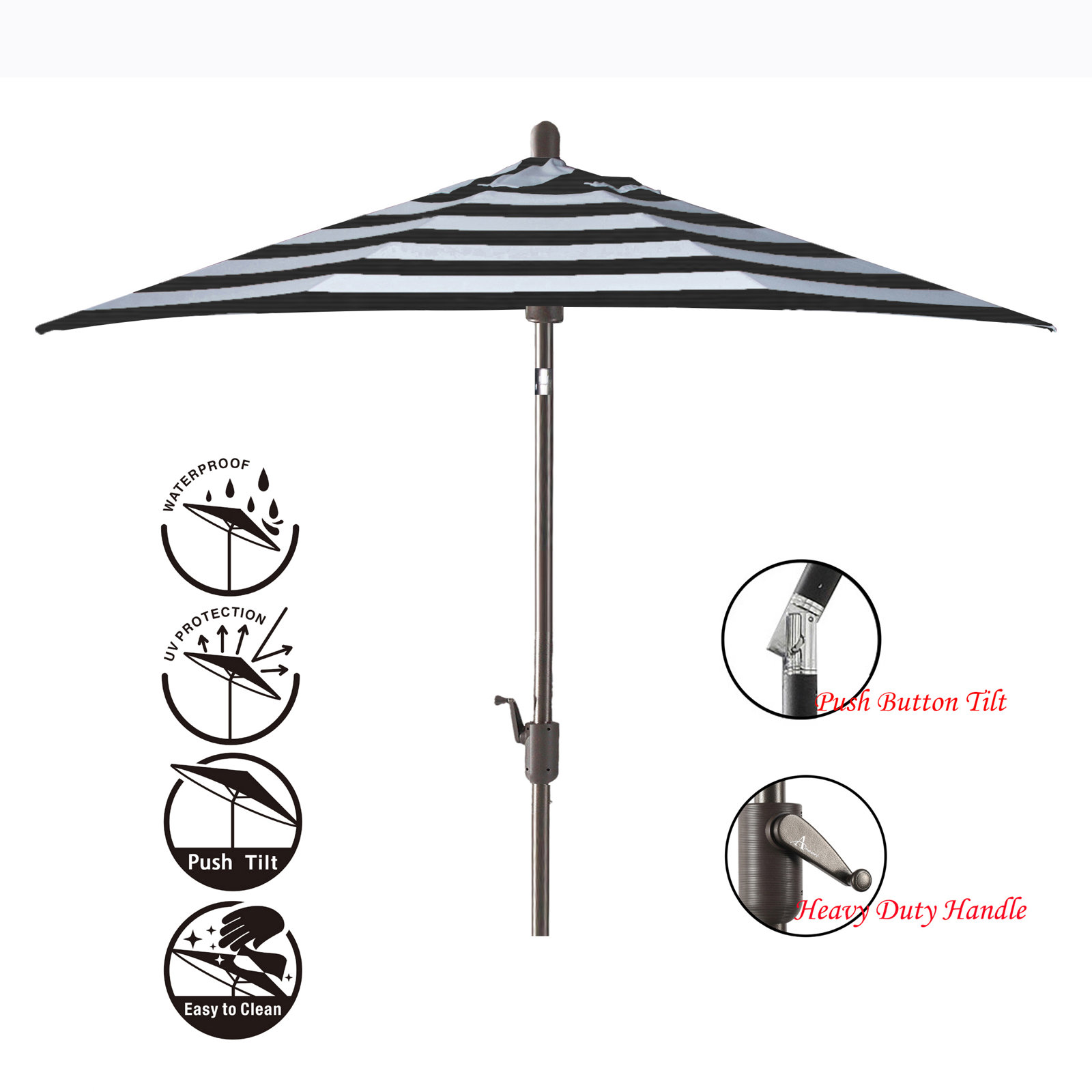 Natalie 104'' Outdoor Polyester Umbrella, Antique Bronze, Black Stripe Sunbrella®