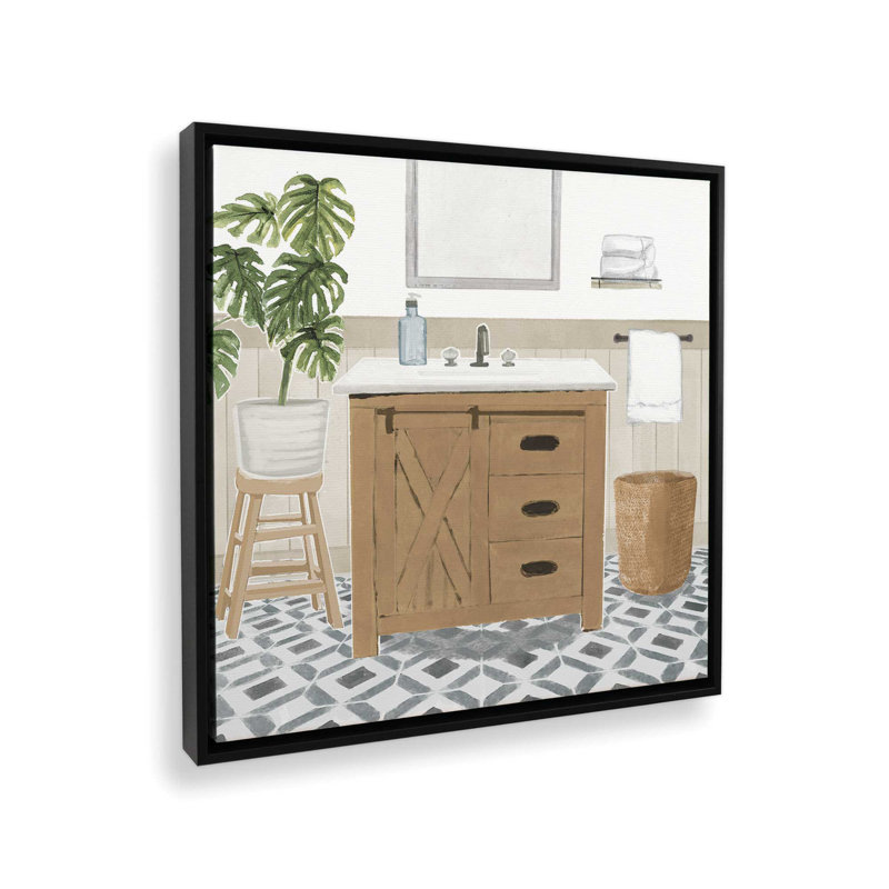 «Farmhouse Bathroom» par Masey St. Studios, reproduction d'art, 12 W x 12 H, Black, Framed Canvas