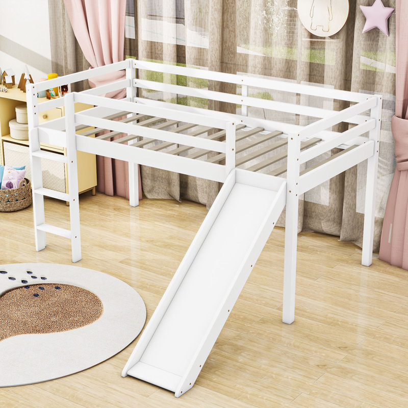Lit mezzanine simple avec glissade et échelle Kenara, Blanc