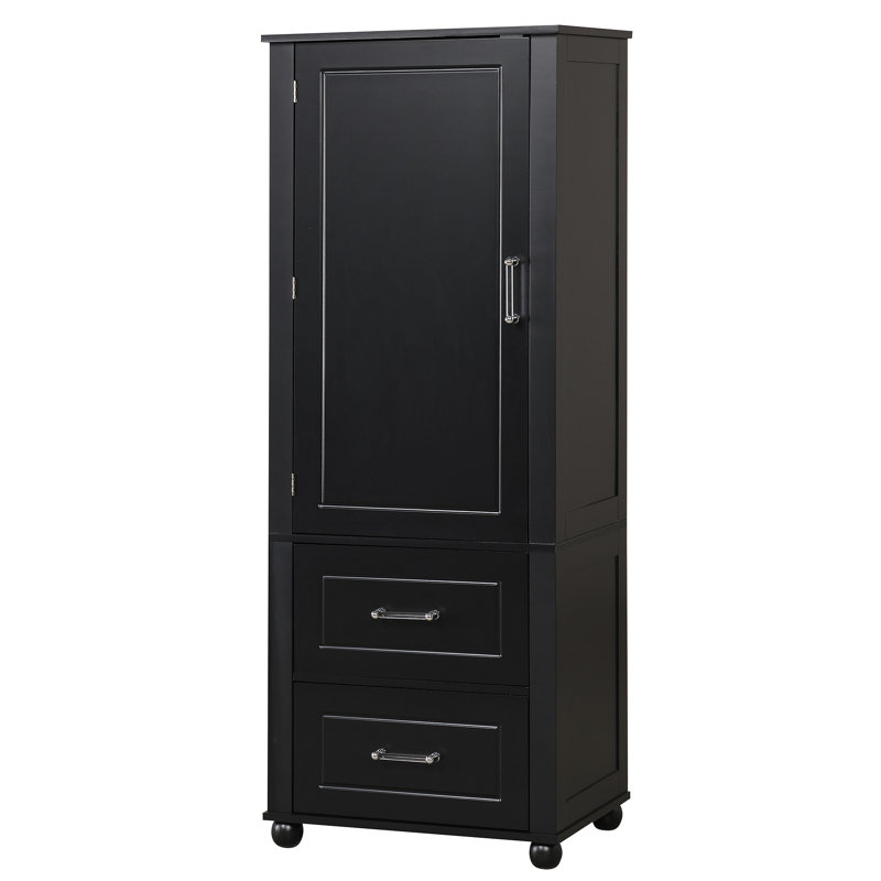 Tall Bathroom Storage Cabinet, Freestanding Storage Cabinet With Two Drawers And Adjustable Shelf, MDF Board With Painted Finish