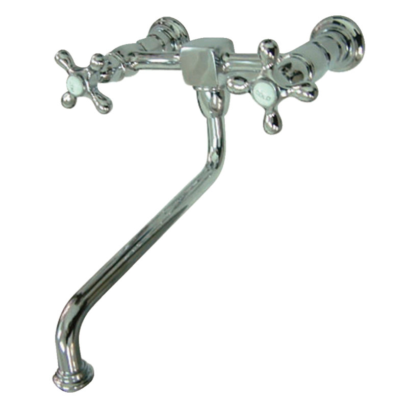 Kingston Brass Heritage Double-Handle 2-Hole Wall-Mount Bridge Kitchen Faucet, Polished Chrome