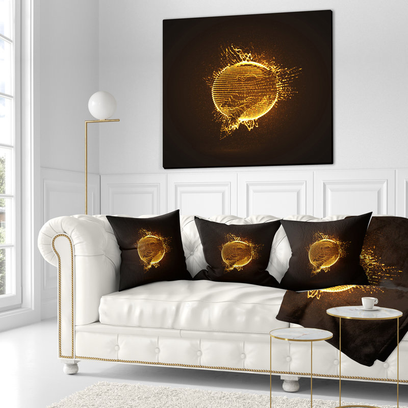 Particules brillantes jaunes - coussin imprimé abstrait, 16 po x 1 po, Coussin décoratif