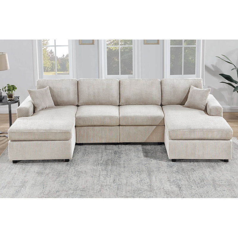 Eartha 3-Piece Sectional Set, Ivory Corduroy