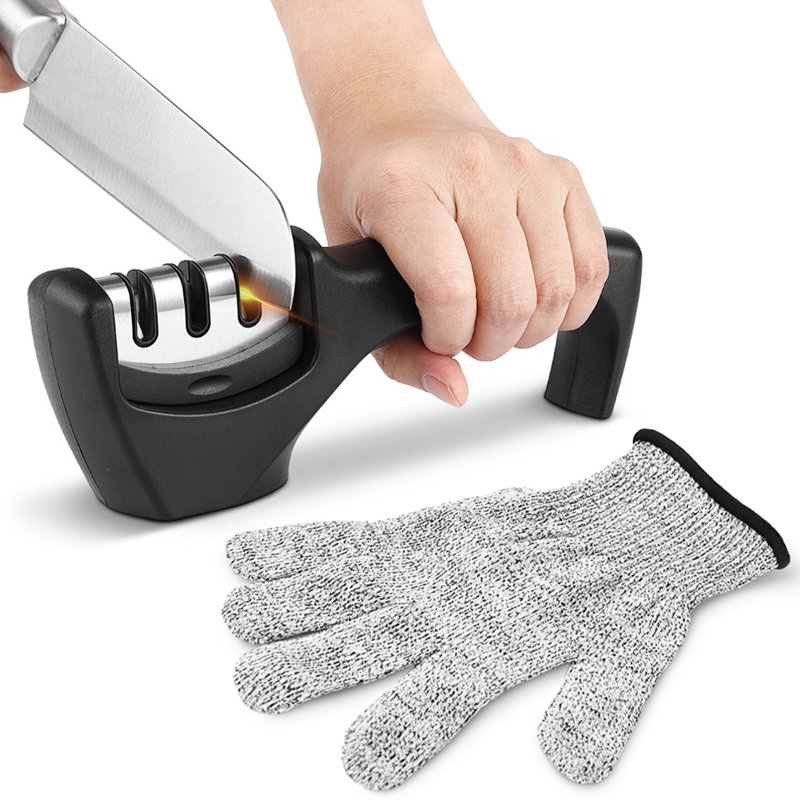 Cheer Collection 3 Stages Manual Knife Sharpener, Black
