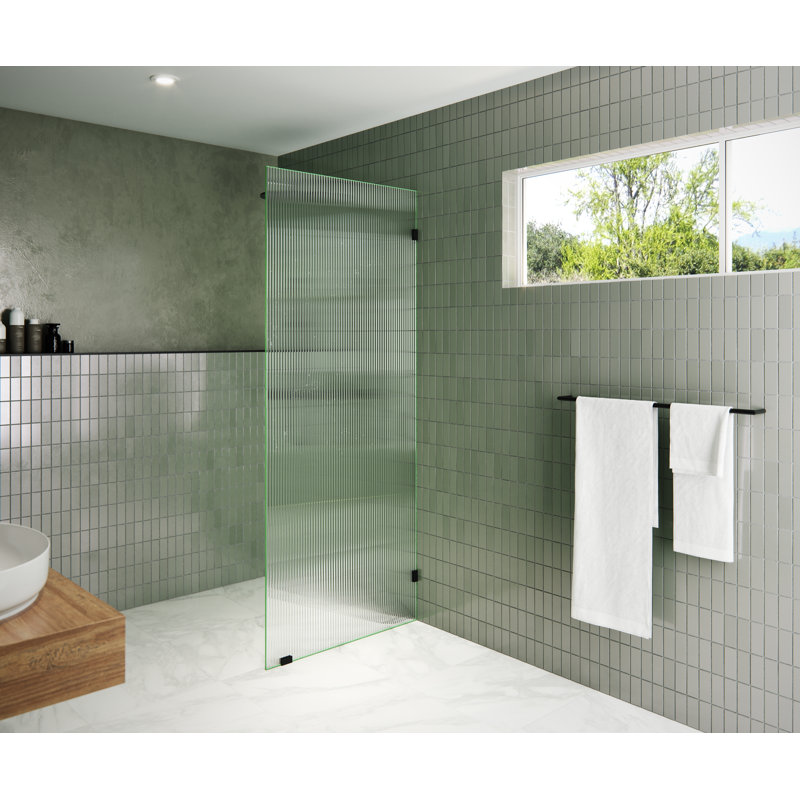 Gaia 30 in. x 78 in. Frameless Fluted Single Fixed Shower Panel, Matte Black