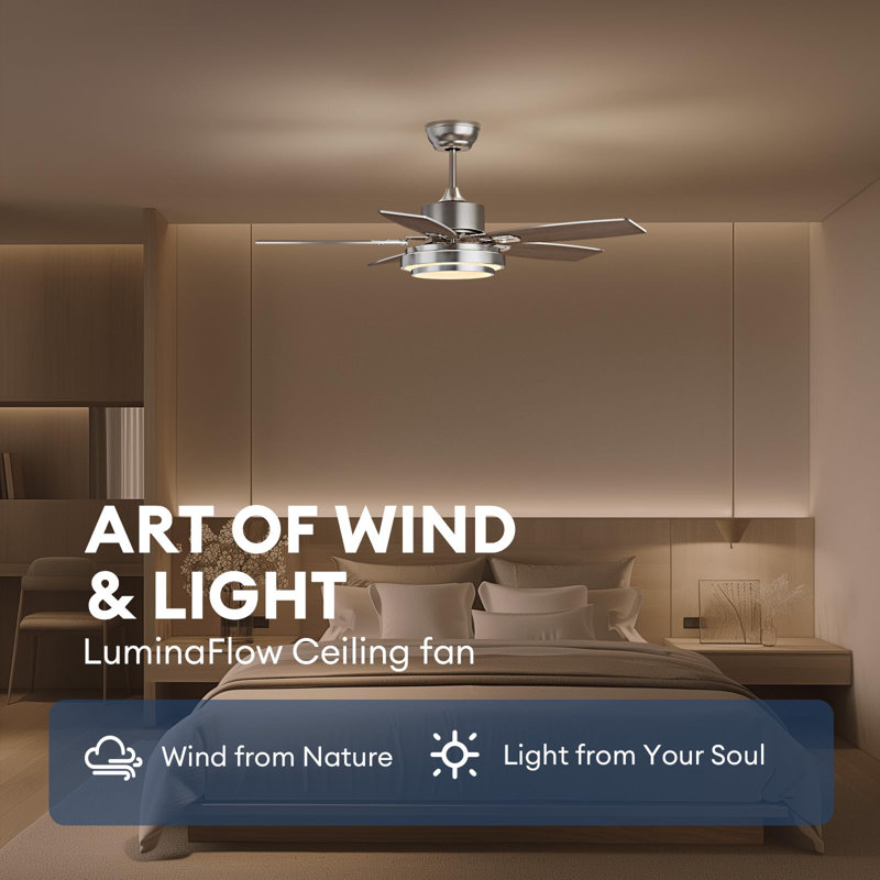 42 Inch Nickel Ceiling Fan with LED Light and Remote Control