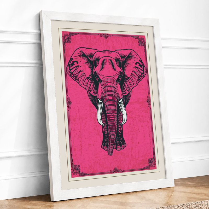 Elephant Heraldic Art Deco - Framed Print, A4 - 29.7 x 21.0 cm, White